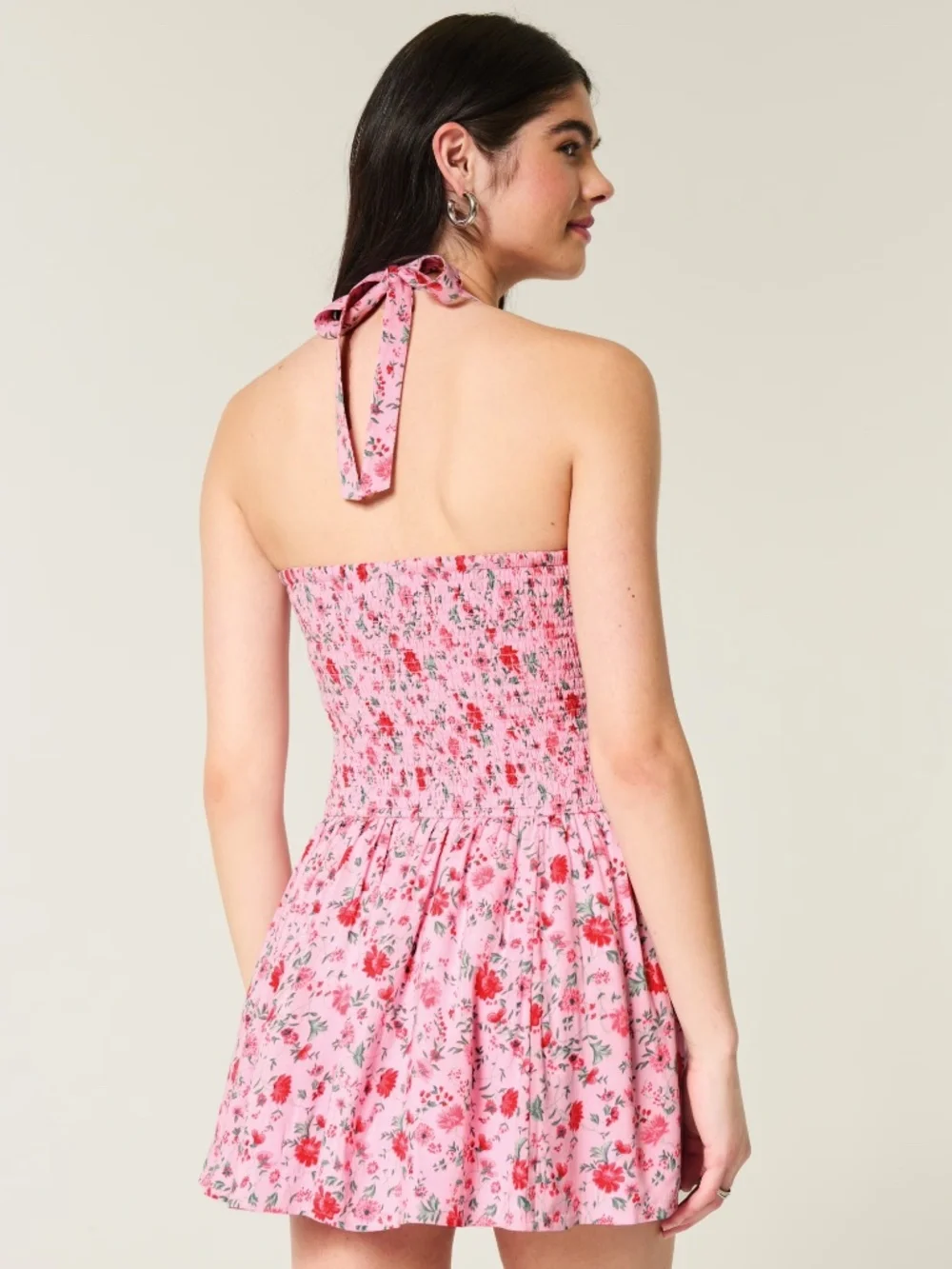 Hollister Pink Floral Drop Waist Halter Mini Dress Skort - Picture 7 of 7